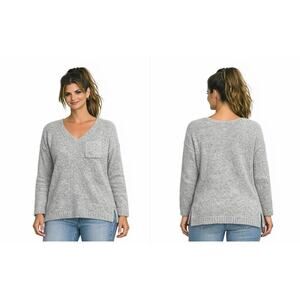 Marleylilly Womens One Size Gray Fuzzy Boucle Knit Cozy Top Slit Hem Pocket EUC